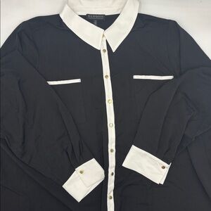 Eloquii Collared Button-Down Blouse in Black/White